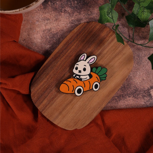 Magnet Lapin dans sa voiture-carotte